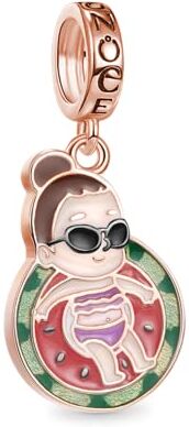 GNOCE Comic Pibubear Mr.Bu Cuore Charm Argento 925 Placcato Oro Rosa 18k Braccialetto/Collana per Donne Ragazze Regalo per la Festa della Mamma (Miss.Pi)