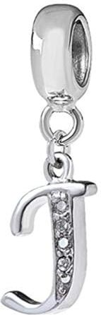 YiRong Jewelry Charm in argento Sterling 925 con ciondolo a forma di lettera dell'alfabeto, utilizzabile come iniziale o per formare parole, compatibile con bracciali Pandora J