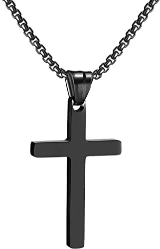 RWQIAN Croce Collana Uomo Croce Pendente Nero Acciaio Inossidabile Catena Croce Gioielli Ciondolo