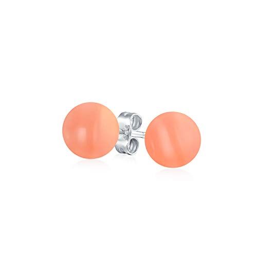 Bling Jewelry Orecchino A Bottone Semplice Rotondo Con Cerchio In Palla Naturale Tinta Rosa Arancio Corallo. Argento Sterling .925 6 Mm Per Donne