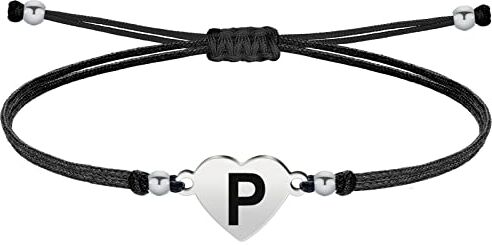 cotigo Bracciale lettera iniziale P cordino in acciaio cerato Bracciale donna o uomo con iniziale nome Bracciale con lettera incisa