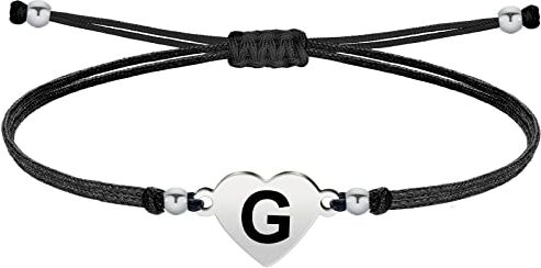 cotigo Bracciale lettera G iniziale con cordino cerato Bracciale donna o uomo con iniziale nome Bracciale lettera in acciaio inox incisa