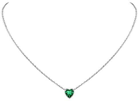 Suplight Collana Argento 925 Donna Ciondolo Cuore Smeraldo Donna Argento 925, Collana Smeraldo Maggio Collana Donna Verde Collana Verde Confezione Regalo