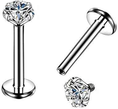 OUFER 16G G23 Tinta Titanio Labret Piercing Internamente Filo Lip Anello Chiaro CZ Trago Helix Piercing Orecchini Cartilagine, Titanio