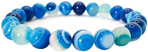 SPILLOX Bracciale Uomo Donna Elastico Da Vere Pietre Preziose Naturali Di 8mm Reiki Idea Regalo Di Compleanno Originale Diffusore Di Energia Guarigione Equilibrio (AGATA BLU)