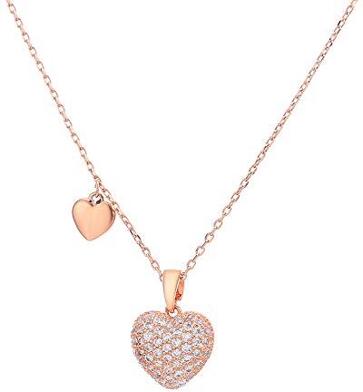 Ouran Collana con ciondolo a forma di cuore, da donna, placcata in oro rosa e argento, con zirconia cubica …