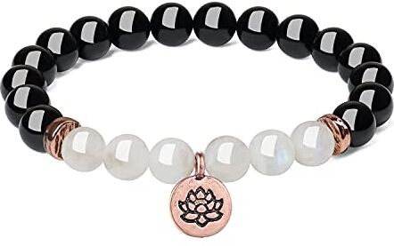 COAI Bracciale Loto Unisex con Perle in Tormalina Nera e Pietra di Luna