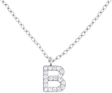 Stellazeta Collana Donna con Iniziale B in acciaio color argento con strass, Catenina con Ciondolo Lettera in Cristalli Luminosi, Collanina girocollo ragazza