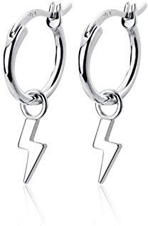 IMINI Piccoli Fulmini Pendenti Orecchini a Cerchio Per Donne Ragazze Uomini Argento Sterling Immerso Clip Goccia Personalizzata Ipoallergenico Ciondolo Delicato Gioielli Moda Punk Placcato Oro Bianco