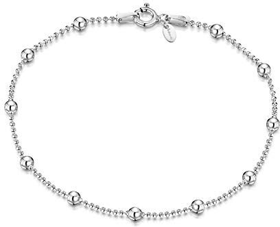 Amberta Bracciale da Donna in Argento Sterling 925 Lunghezza 18 cm: Maglia Sfere 1.1/3.2 mm