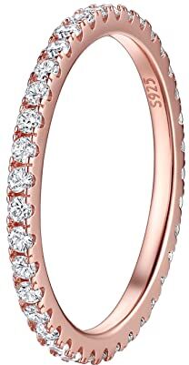 Suplight Anello Donna Oro Rosato Anello Argento Oro Rosa Fedina Argento 925 Donna Anello Oro Rosa con Pietra Zirconia Anello Semplice Brillantini Misura 27