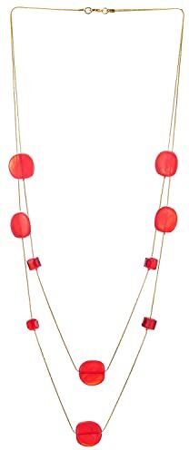 COOLSTEELANDBEYOND Oro Statement Dichiarazione Collana Due Filo Lunga Catena Rosso Brillante Cube Cristallo Perline Cerchio Charm Pendente