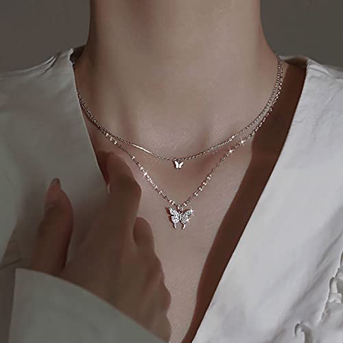 Atentuyi Boho Stratificato Cz Farfalla Collana Girocollo Argento Piccolo Cristallo Farfalla Ciondolo Collana Strass Farfalla Collana Doppia Catena Gioielli Per Le Donne E Le Ragazze Adolescenti