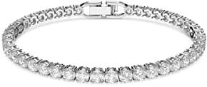 Swarovski Bracciale Tennis Deluxe, rotondo, bianco, placcato rodio, argento