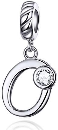 LaMenars Ciondolo a forma di lettera dell'alfabeto, in argento Sterling 925, compatibile con braccialetti e collane europei e Argento, colore: Lettera O, cod.