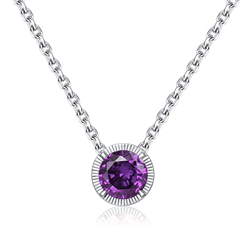 Qings Collane Birthstone con Ametista di Febbraio Ciondolo con Diamante Viola in Argento Sterling 925, Collane per Sempre Amore Placcate Oro Bianco