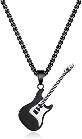 ARHZ Collana da uomo in acciaio inossidabile con ciondolo [chitarra] Con scatola per gioielli Idea regalo per uomini (A)