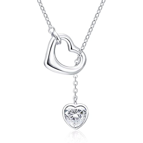 Qings Collana Cuore Donna Argento 925 Moissanite Collana Ciondolo a Cuore Pietra Portafortuna Aprile Birthstone con Zirconia Brillante Natale Compleanno Gioielli Regalo per Ragazze Madre Figlia