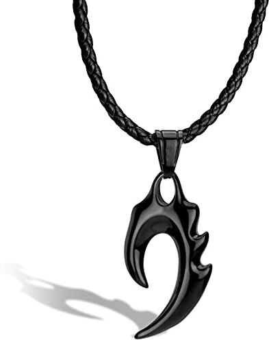 SERASAR Collana a catena in pelle da uomo Ciondolo in pelle 60cm Nero Catena con cordino in pelle con portagioie per uomo Vera pelle Regalo per uomo