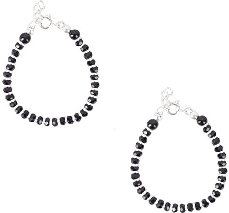 Generic Braccialetto Nazariya in argento puro 925 con perline di cristallo nero e argento, per bambine e bambini (10,2 cm + 2,5 cm regolabile)