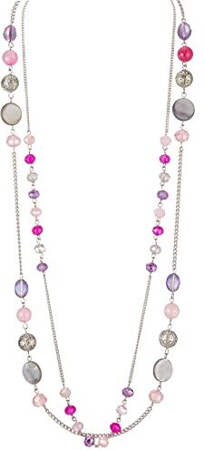 FULU AUTUMN Collana da Donna con Perline Lunghe in Argento a Strati Collane di Conchiglia di Cristallo Bohémien Collana a Catena Maglione Bigiotteria(Rosa caldo)