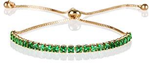 ZAVANA Bracciale Placcato Oro Regolabile da Donna e Ragazza, con Zirconi Cubici Verdi, Bracciali da Donna con Chiusura Regolabile con Perline, Braccialetti Sottili con Pietre Verde Smeraldo