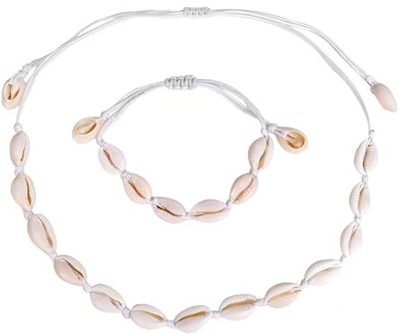 Vulevirtue Collana con Conchiglia,2 Collana Girocollo in Conchiglia Naturale,Collana Girocollo da Donna con Conchiglia,fatte a mano, stile hawaiano, da spiaggia, regolabili, per donne e ragazze