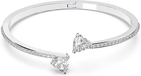 Swarovski Attract Soul Bracciale Rigido, Placcato in Tonalità Rodio con Cristalli  e Pietre Interconnesse a Forma di Cuore, Taglia L, Bianco