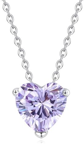 GAVU Collana Solitario Punto Luce da Donna con Ciondolo Cuore di Cubic Zirconia Viola e Catenina in Argento Sterling 925