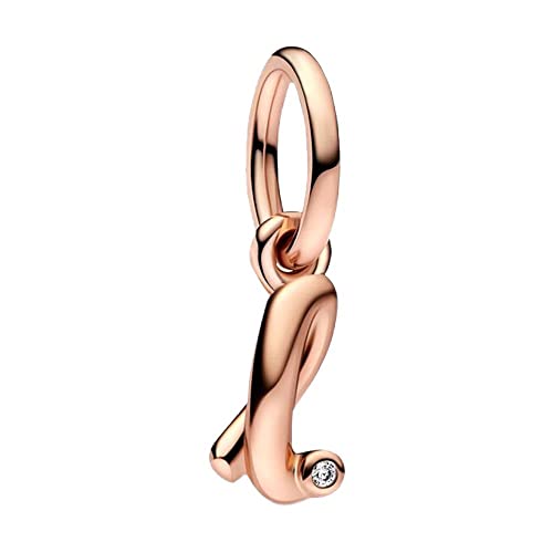 BEEUVIP Rosa d’oro Ciondolo con Lettera L Dell'alfabeto in Argento Sterling 925 Charm Bead con A alla Z Pendente con Zirconia Cubica Compatibile con Pandora e Europei Bracciale Collane da Donna