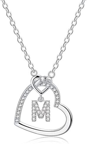 LIHELEI Collana Donna Argento, S925 Argento 26 Lettera Maiuscola Con Zirconi Collana a Cuore per Fidanzata Compleanno San Valentino Natale Anniversario Festa Della Mamma Gioielli Donna Regalo M