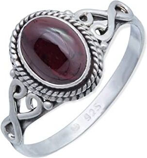 mantraroma Anello argento 925 con pietre preziose granato pietra rossa argento sterling da donna in vero argento ()