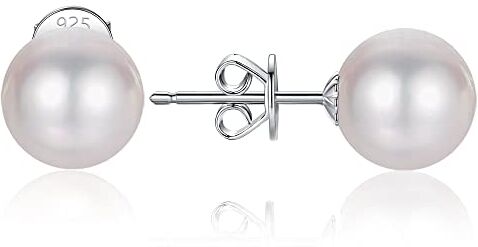 LUCKMORA Orecchini da Donna con Perle Argento 925 Orecchini a Punta Naturale Rotonde Coltivate D'Acqua Dolce Perline (9-9.5mm)