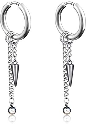 LIUJZZJ JZZJ Orecchini a cerchio in acciaio INOX, in stile punk, con pendente con pallina, unisex, 1 paio（Silver 1 Pair）