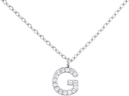 Stellazeta Collana Donna con Iniziale G in acciaio color argento con strass, Catenina con Ciondolo Lettera in Cristalli Luminosi, Collanina girocollo ragazza