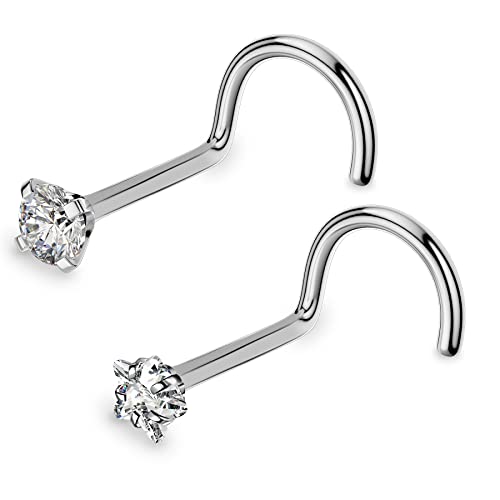 OUFER Piercing da Naso in Titanio Massiccio, 20G Piercing Naso Titanio Anello Nostril Orecchino Brillantino Anelli Studs S Curvato Piercing a Gioielli Donna 3mm CZ Star Round Nose Ring Screw Jewelry