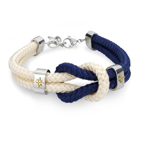 SAGA GIOIELLI ® Bracciale Uomo Nodo Nautico Infinito Rosa Dei Venti Acciaio (BEIGE-BLU)