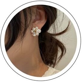 Yienate Orecchini Perle Grappolo Boho Orecchini Sfera Perle Francesi Unici Strass Simulato Perla Orecchini Sposa Grappolo Fuochi D'artificio Matrimonio Orecchini Perle Grappolo Gioielli Per Donne