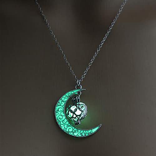 Handcess Halloween Moon Luminous Necklaces Beads Glow Pendant Necklaces Silver Crescent Luminous Necklace Jewelry Chains for Women and Girls (Verde)