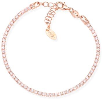 Amen. Gioielli, Bracciale Tennis, Bracciale Donna Argento 925 Rosa, Zirconi Bianchi, Regalo Donna