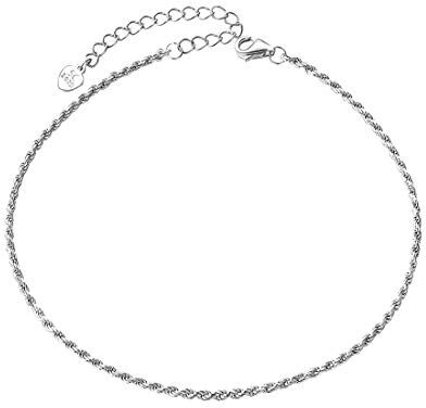 U7 Cavigliera Donna Catena Corda a Caviglia Piede, Argento Sterling 925, Lunghezza Regolabile 22 + 5 cm, Largo 1 mm, Sexy Gioiello Estivo Unisex Argento