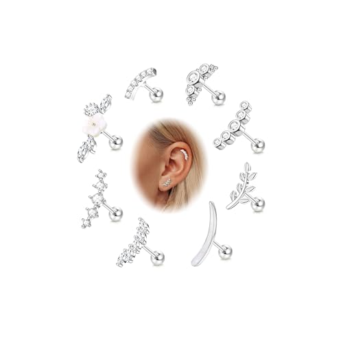 FIOROYAL 8pz 16 G Helix Piercings acciaio chirurgico orecchini Set fiore Top Piercing orecchio CZ cartilagine orecchini per donna helix tragus conch piercing oro argento,Zirconia cubica,Argento 16 g