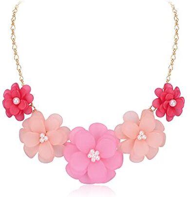 EVER FAITH Collana con colletto a fiori, collane floreali estive di fiori rosa per Donne Ragazze