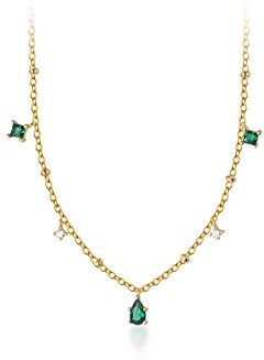 MAYJAI S925 collana argento goccia quadrata diamante verde dolce clavicola catena