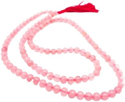 AB India Crafts Collana in vera pietra preziosa quarzo rosa 108 Japa Mala (perle 8 mm) in scatola portagioie   meditazione spiritualità guarigione yoga India