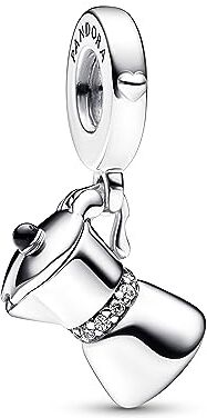 Pandora Ornamento Moka Pot Sterling Silver Dangle with Clear Cubic Zirconia and Black Enamel 792679C01 Marca, Única, Metallo, Nessuna pietra preziosa