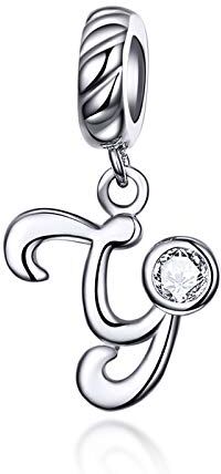 LaMenars Ciondolo con Lettera Dell'alfabeto in Argento Sterling 925 Charm Bead con A alla Z Pendente con Zirconia Cubica Compatibile con Pandora e Europei Bracciale Collane da Donna (Letter Y)