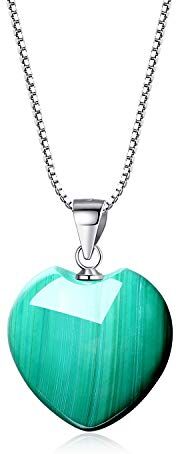 COAI Collana da Donna in Argento 925 con Ciondolo Cuore in Malachite