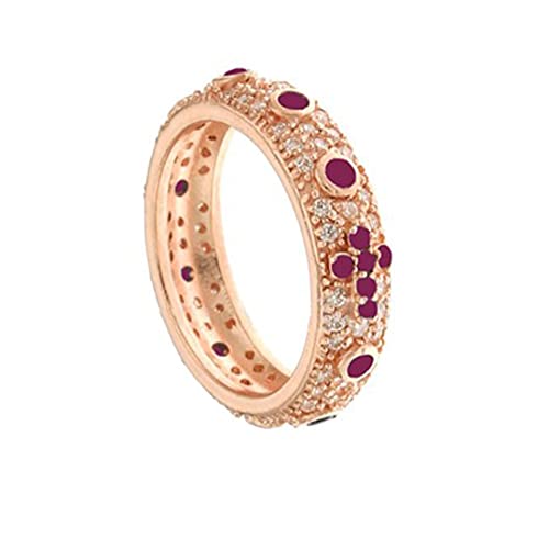 gioiellitaly Anello rosario pavè argento 925 ramato rosa con zirconi bianchi e grani rossi Anello unisex Gioiello Uomo Donna (21)