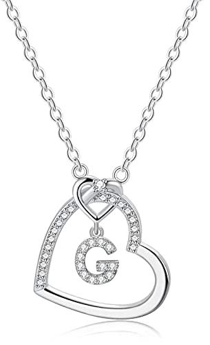 LIHELEI Collana Donna Argento, S925 Argento 26 Lettera Maiuscola Con Zirconi Collana a Cuore per Fidanzata Compleanno San Valentino Natale Anniversario Festa Della Mamma Gioielli Donna Regalo G